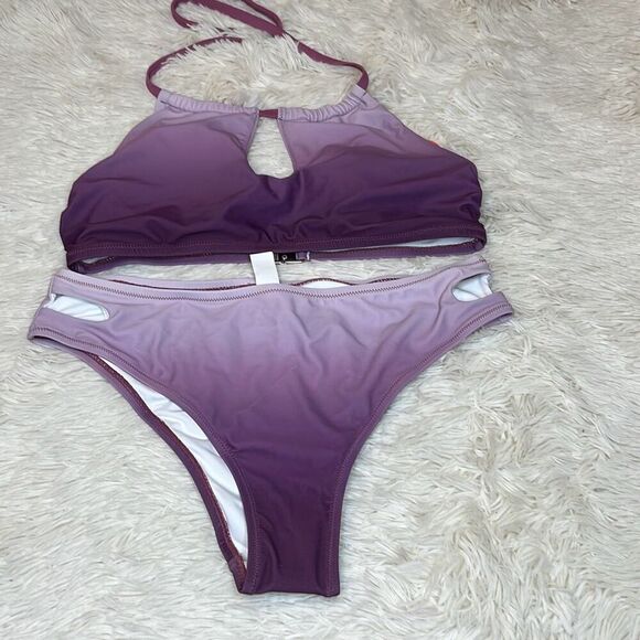 Pinkblush Lavender Ombre Keyhole Front Halter Two-Piece Bikini Set Nwt Large - Picture 3 of 14